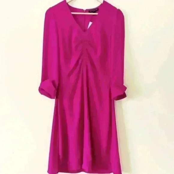 Banana Republic Magenta SHIRRED MIDI DRESS - Picture 2 of 8